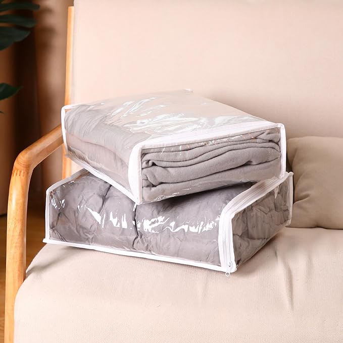 Riakrum 30 Pack Clear Zippered Storage Bags, 15x11x4 inches, Vinyl Plastic Sweater Sheet Organizers Storage Bags, PVC, for Clothes, Sheet, Blankets, Fabrics Organizers (Black & White) - Image 6