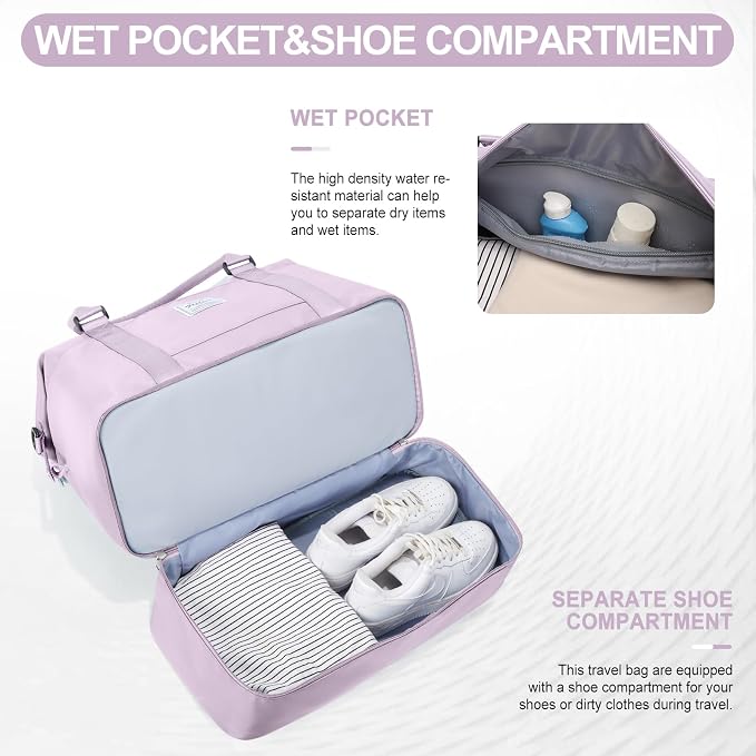 Weekender Bags for Women, Carry-On Overnight Travel Duffel Bag | Travel Bag with Shoes Compartment & Toiletry Bag, Extra Large, 3 Pcs Set - Image 6