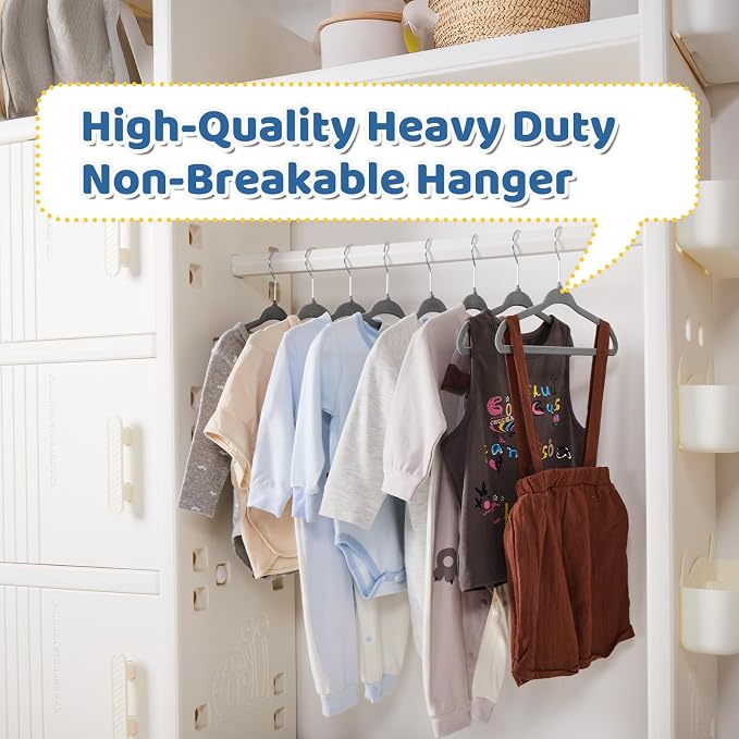 Premium 11 Inch Baby Hangers 50 Pack, Kids Velvet Hanger, Non Slip | Grey Space Saving Felt Hangers Clothes Organizers for Closet with 360° Swivel Hook for Children, Infant & Toddler - Image 9