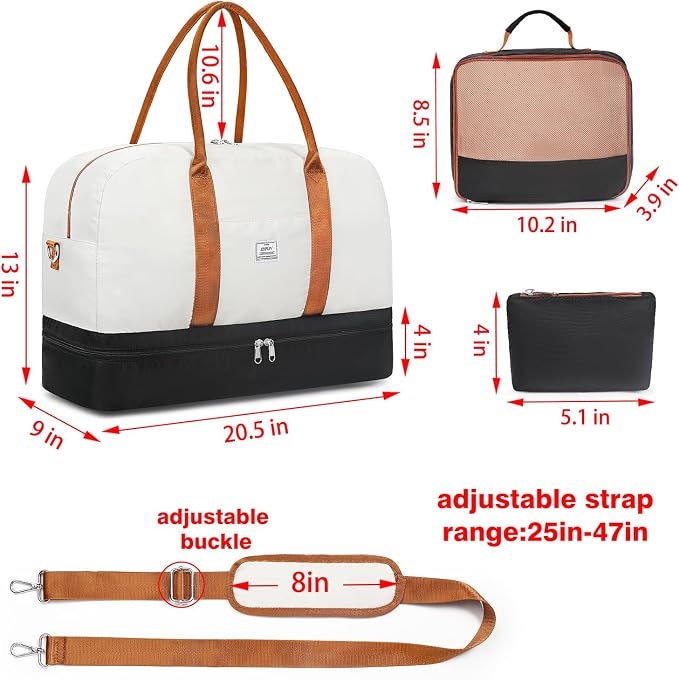 Weekender Bag for Women, Large Overnight Bag Canvas Travel Duffel Bag Carry On Tote with Shoe Compartment 21" 3Pcs Set - Image 4
