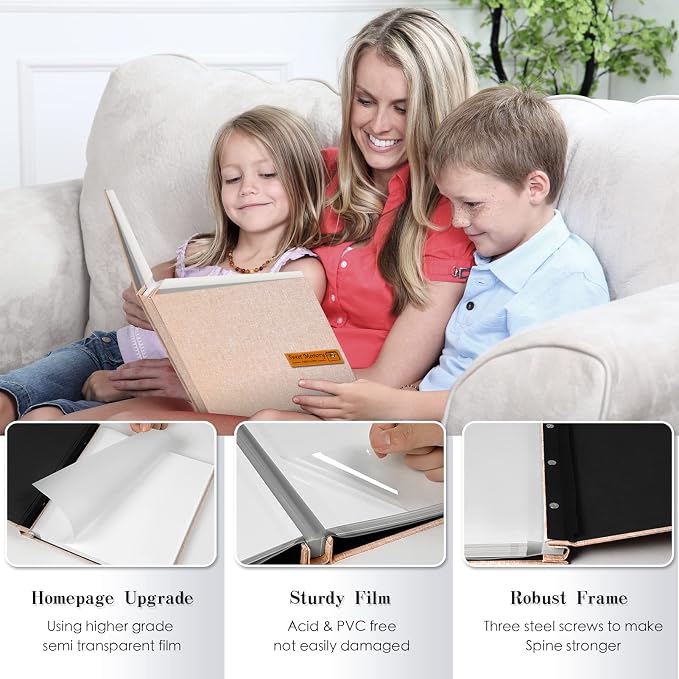 Spbapr Large Photo Album Self Adhesive Magnetic Scrapbook,DIY Scrapbook Album for 4x6 5x7 8x10 Picture,40 Pages Linen Cover Memory Book for Wedding Family Baby Pets, with Metallic Pen and Scraping - Image 3