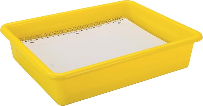 Storex Letter Size Flat Storage Tray – Organizer Bin for Classroom, Office and Home, Yellow, 5-Pack (62519A05C) - Image 5