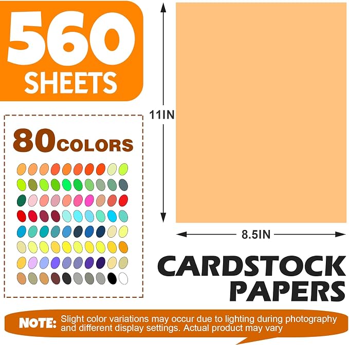TUXIYA 560 Sheets 8.5" X 11" Colored Cardstock, 80 Colors Card Stock | 180GSM/65LB 80 Assorted Colors Construction Paper Printer Paper for Printing, Card Making, DIY Crafts, School Supplies,Party - Image 2