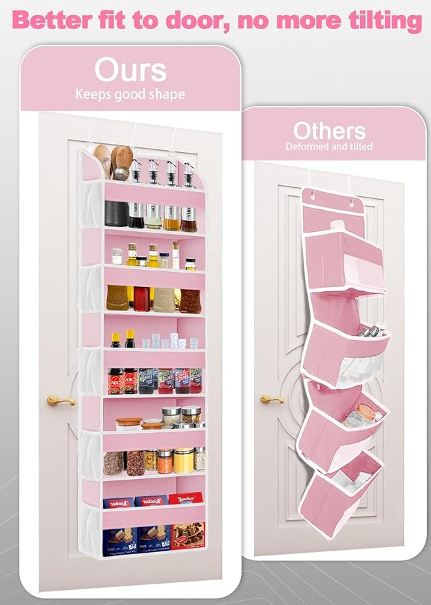 TAHAVICE 2 Pack Over the Door Storage Organizer with 5 Large Pockets | 44 lbs Weight Capacity & 10 Mesh Pockets Door Hanging Organizers and Storage for Bedroom,Bathroom,Nursery,Babyroom(Pink) - Image 2