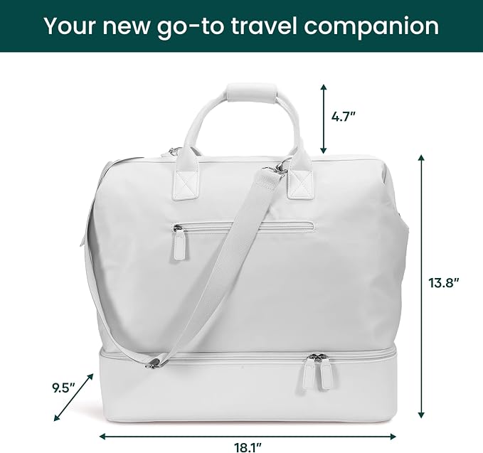 Nobl Travel Weekender Bag for Women & Men, Large Carry-On Duffel, White | Leather Overnight Tote with Trolley Sleeve, Separate Shoe Compartment & Laptop Pocket for Airplane, Gym & Road Trips - Image 4