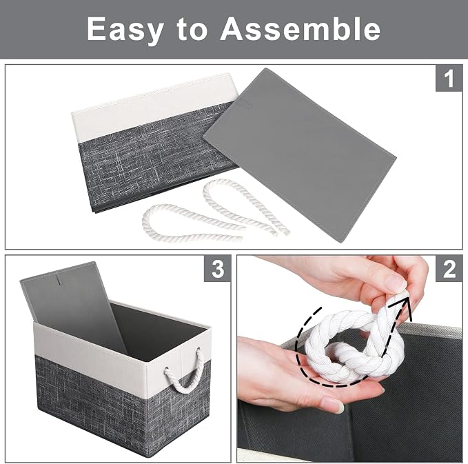 Storage Bins 6-Pack, Foldable Storage Baskets for Organizing Toys, Books, Shelves, Closet, Large Storage Box with Rope Handles, Sturdy Organizer Bins, White & Black - Image 4