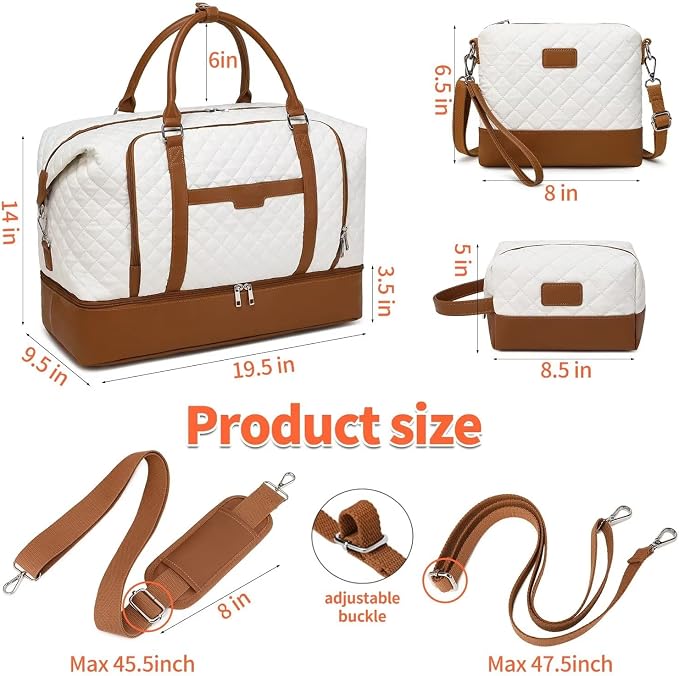 Weekender Bag, Large Travel Duffel Bag for Women, Carry on Overnight Bag with Shoe Compartment and Toiletry Bags - Image 5