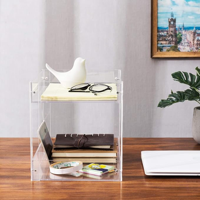 MyGift 2-Tier Premium Clear Acrylic Desk Letter Tray Organizer, A4 Size 2 Tier Document Organizer Desktop File Paper Holder Rack for Home and Office - Image 3