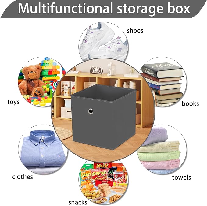 13x13x13 storage cube bins,collapsible fabric storage cubes Decorative storage basket,13 inch Record cube storage box for shelves,clothing,shelf,drawer,bathroom organizer,Set of 3 (Grey) - Image 3