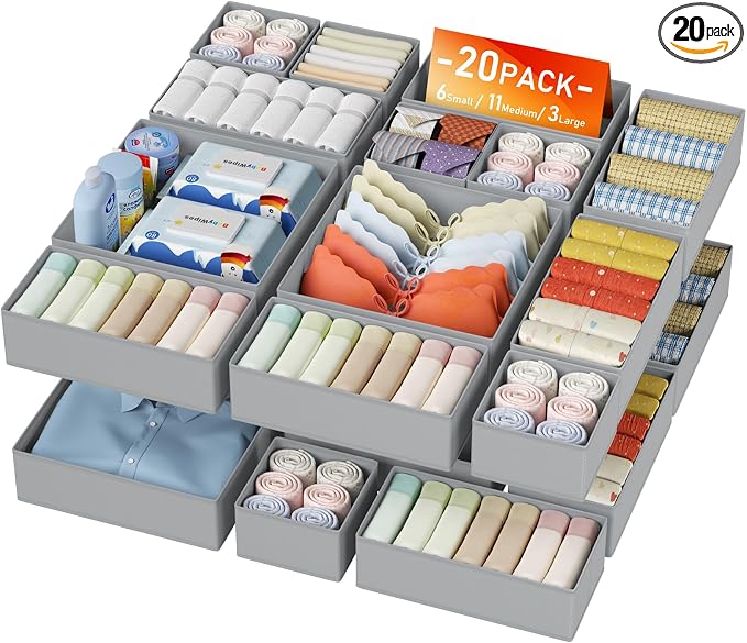 DIMJ Drawer Organizer Clothes - 20 Pack Closet Drawer Organizer Bins for Baby Clothes Storage, Fabric Dresser Organizer for Nursery Bedroom, Foldable Small Drawer Dividers for Underwear Socks by DiMJ