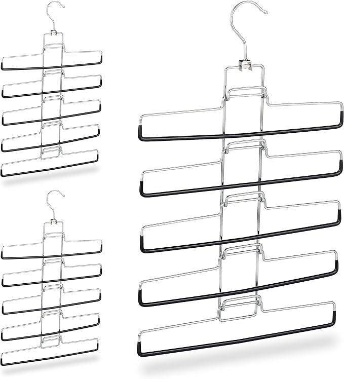 Relaxdays Multi Pants Hanger Set of 3, 15 Trousers, Compact, Non-Slip, Removable Holders, HWD: 52x33.5x2 cm, Silver by Relaxdays