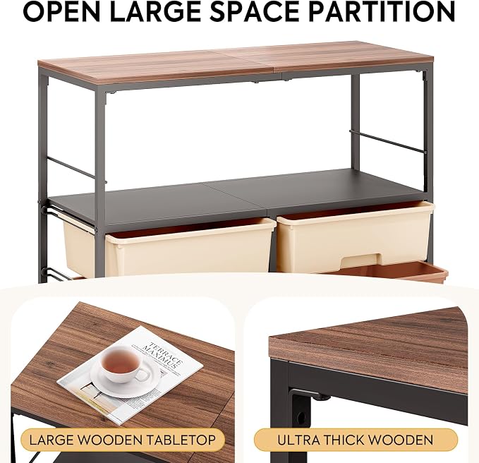 Rolling Storage Cart with 8 Large Drawers, Wooden Tabletop | Open Storage Shelves, Mobile Craft Organizer with Lockable Wheels for Home, Classroom, Office Supplies & Art Studio,Brown - Image 4