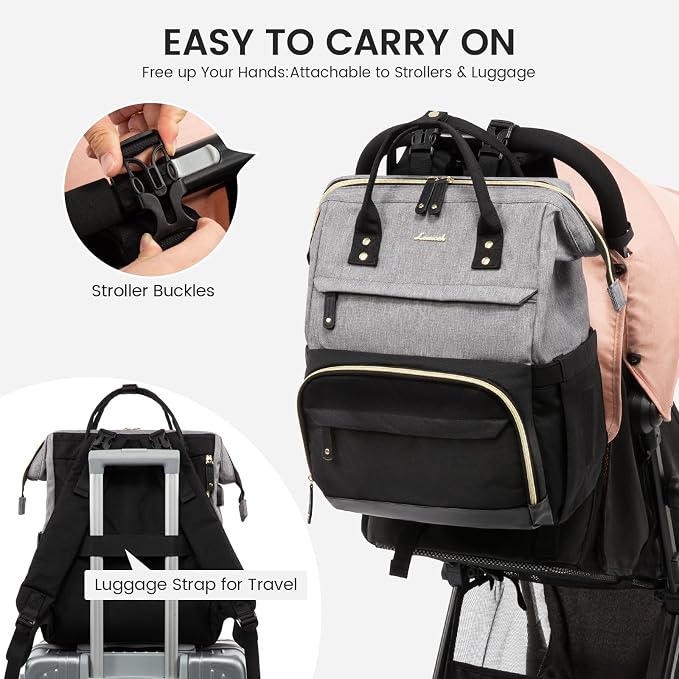 LOVEVOOK Diaper Bag Backpack, Baby Bag with Changing Station, Large Diaper Backpack for Mom Dads, Waterproof Leather Mommy Bag for Boy and Girl, Travel Essential Baby Shower, Black-Grey - Image 4