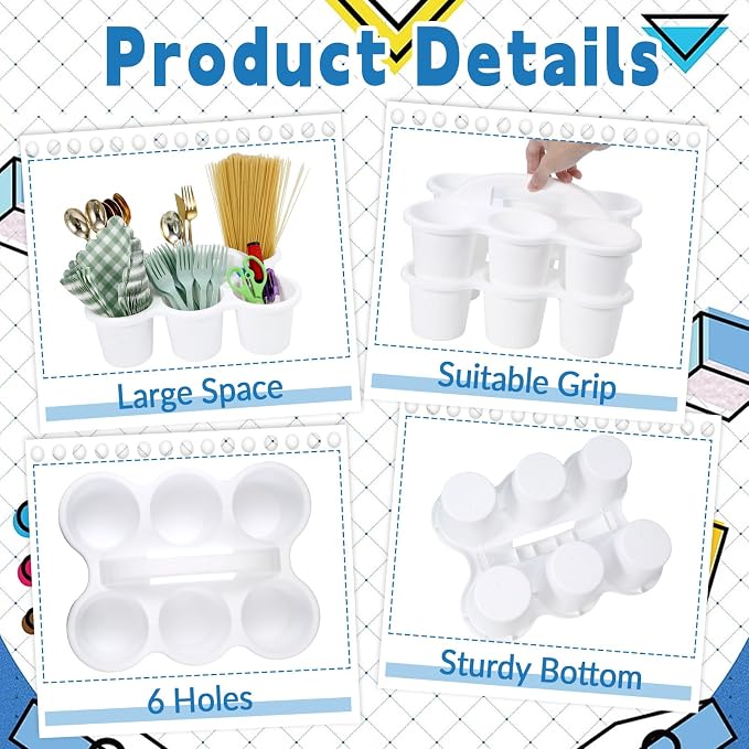 gisgfim 6 Pack Classroom Caddy Organizer with Handle, 6 Compartments, White | Stackable Plastic Table Caddies, 12x9x3.5 In, caddy Organizer for School Supplies, Crayons, Pencils, Crafts and Drink Cups - Image 3