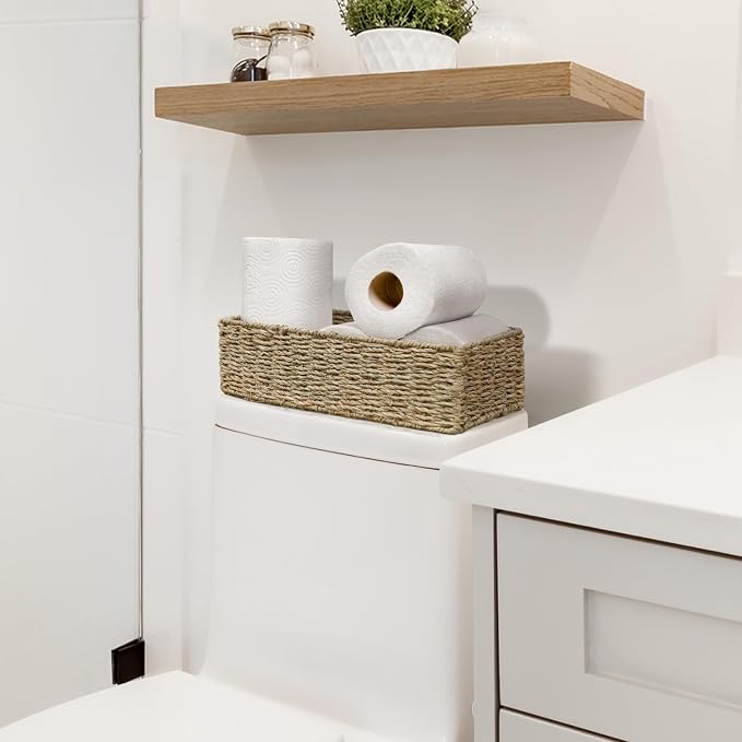 HOMESTEAD 2-Pack Rectangular Seagrass Storage Baskets with Built-In Handles, Handwoven Wicker Baskets for Pantry, Shelf, Closet & Bathroom Organization, 16 × 6.75 × 4.25 in - Image 6