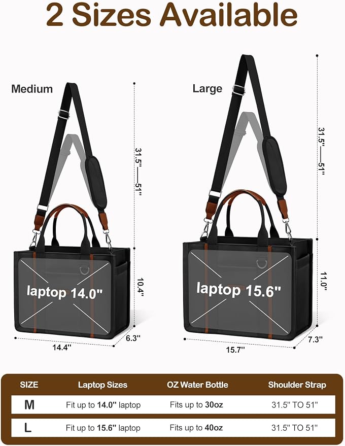 BESBESME Women’s Canvas Tote Bag with Zipper and Compartments – Multi-Pocket Laptop Work Crossbody Shoulder Tote Purse - Image 6