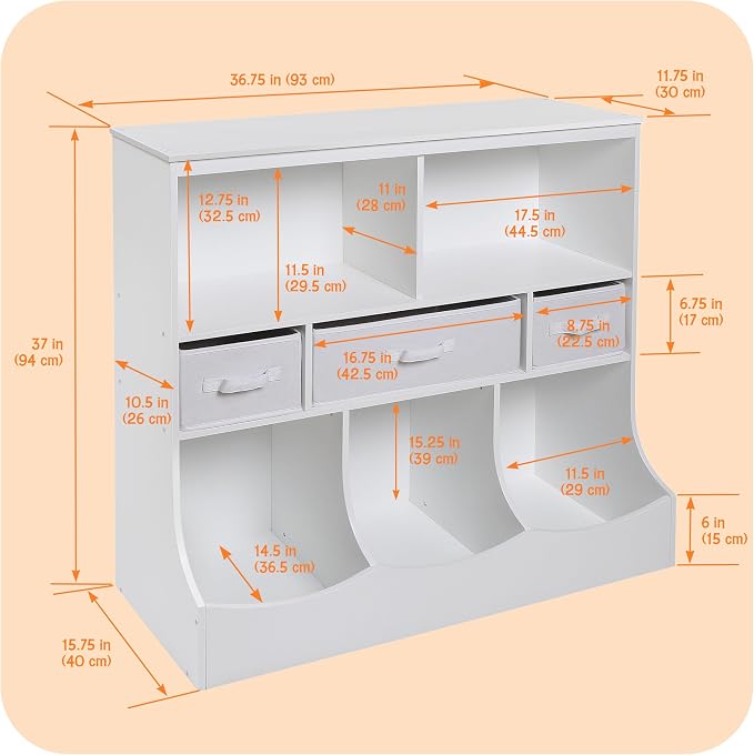 Badger Basket Combo Toy Storage Organizer and Bookshelf - Kids Storage Unit with 3 Removable Baskets, Open Shelves, Top Display Surface - White - Image 4