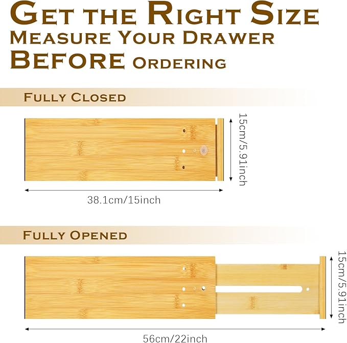 DoubleFill 4 Pcs 6 Inch High Drawer Dividers 15"-22" Adjustable Bamboo Drawer Dividers Deep Expandable Dresser Organizer with Spring Loaded for Bedroom Bathroom Kitchen Office(Wood Color) - Image 2