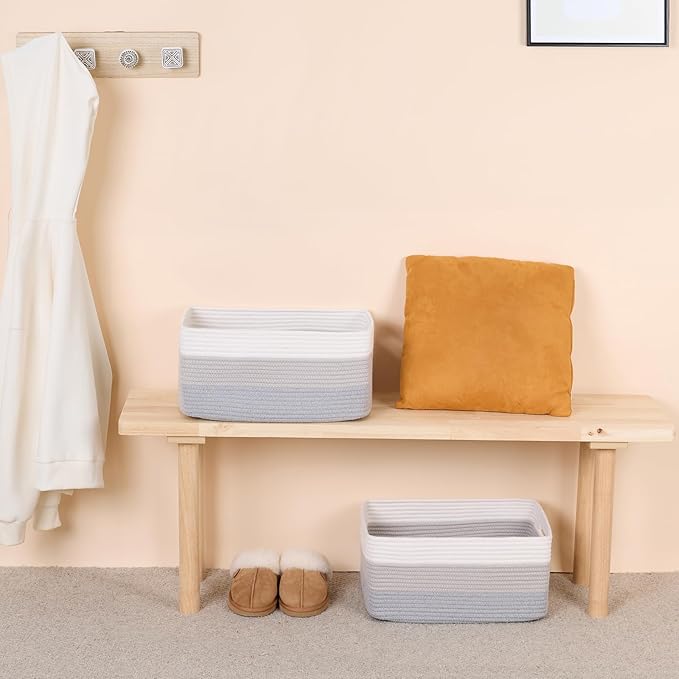 MiniArk Large Storage Baskets for Shelves, 17 x 13 x 7.5” Closet Organizers Bins for Clothes Blanket Towels, Baby Nursery, Toy Baskets Box, Woven Rope Baskets, 2 Packs Gradient Grey - Image 6