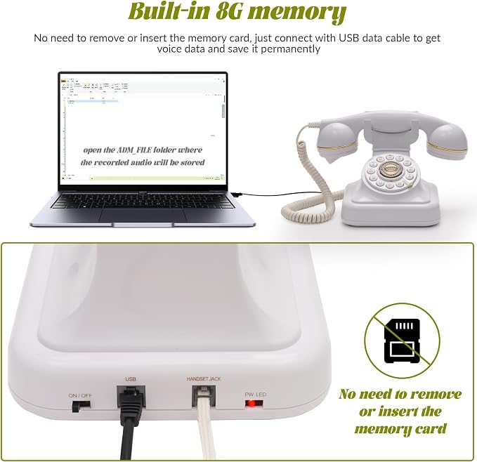 Audio Guest Book Wedding Phone can Record Customized Audio Guest Books for Weddings, banquets and Parties, and it Supports Playing Guests' Voice Message Information on The Device Itself.White - Image 6