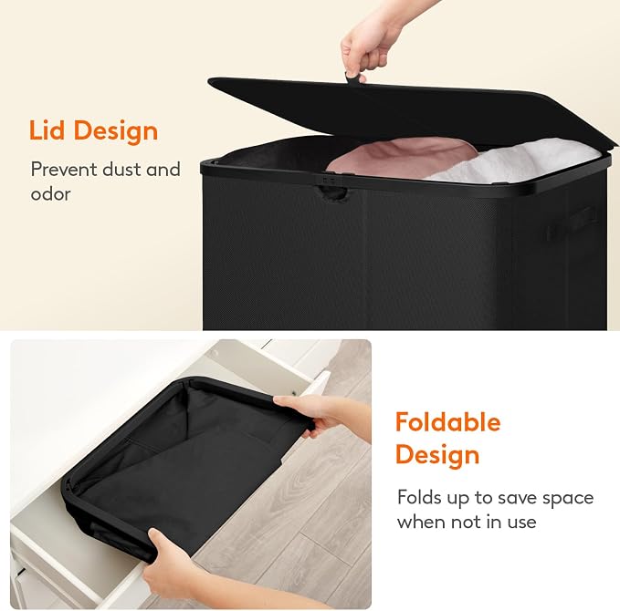 Lifewit 185L 3 Section Laundry Hamper with Lid, Laundry Basket, Black | Large Foldable Laundry Sorter with 3 Removable Bags, Tall Clothes Hamper for Bedroom and Bathroom - Image 8