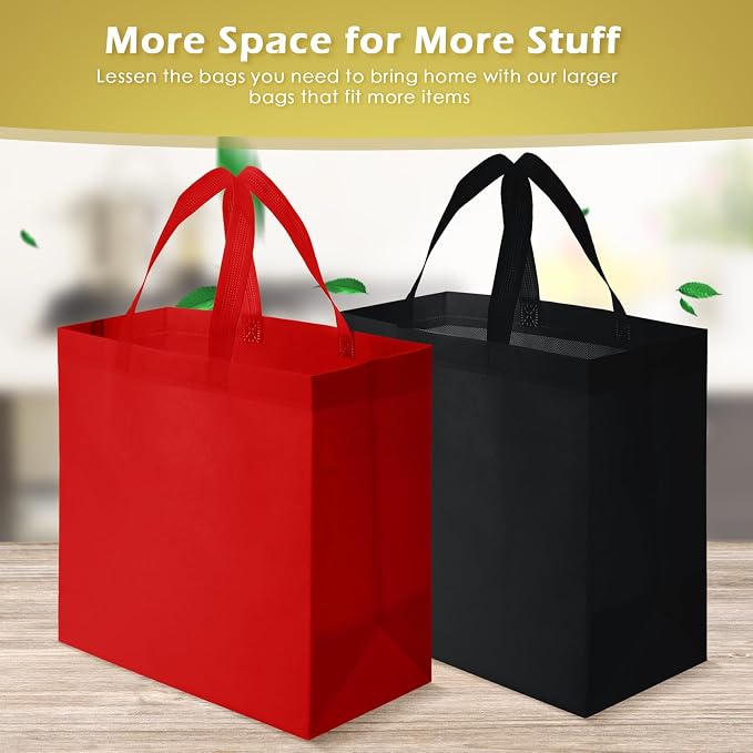 Reginary 100 PCS Non Woven Tote Bags Bulk,Red,Black | Reusable Shopping Bags with Handles, Stores, Groceries Markets, Events Gift, Party Supplies - Image 4
