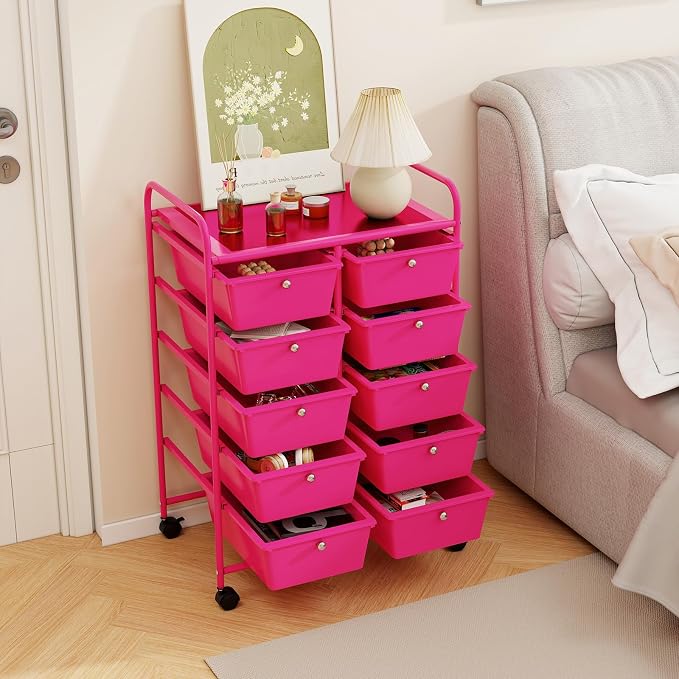 RELAX4LIFE 10-Drawer Rolling Storage Cart - Mobile Craft Art Supply Storage Organizer for Tool Scrapbook Paper Salon, Office School Classroom Teacher Rolling Cart with Drawers, Utility Cart on Wheels - Image 8