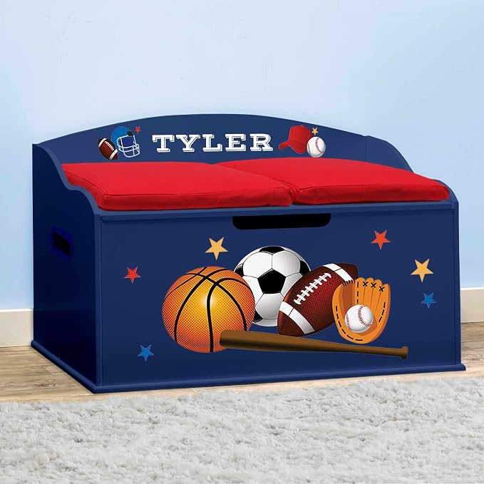 DIBSIES Personalized Creative Wonders Toy Box, Sports, 30 x 19.25 x 18 inches, Soft-Close Lid (Blue) by DIBSIES