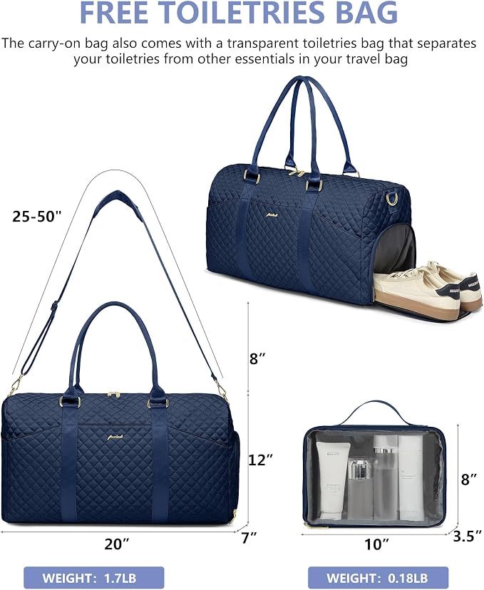 Women Weekender Travel Duffle Bag: Travel Duffel Overnight Bags with Shoe Compartment Large Carry on Tote with Toiletry Bag Weekend Traveling Yoga Gym Hospital Bag for Women with Wet Pocket Blue - Image 3