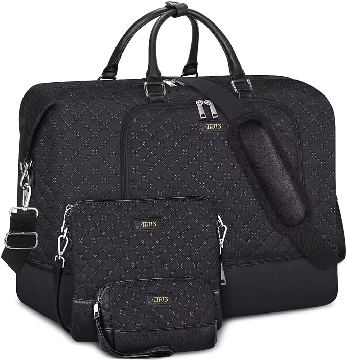 TIBES Travel Weekender Bag for Women, Overnight Bag with Shoe Compartment | 3PCS Large Travel Duffel Bag for Gym, Travel, Hospital, Business Trip, Carry On Tote, Wet & Dry Separation, Water Resistant by TIBES