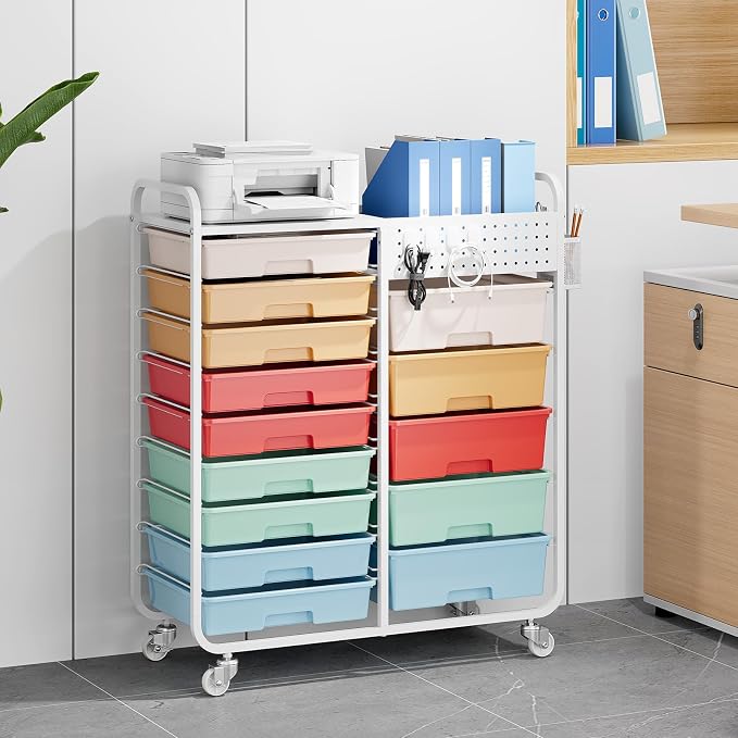 14 Drawer Rolling Storage Cart with Tabletop and Pegboard for Craft Color | Easy Setup, Large Capacity, Sturdy Build, Smooth Mobility, For classroom, office and dorm supplies - Image 8