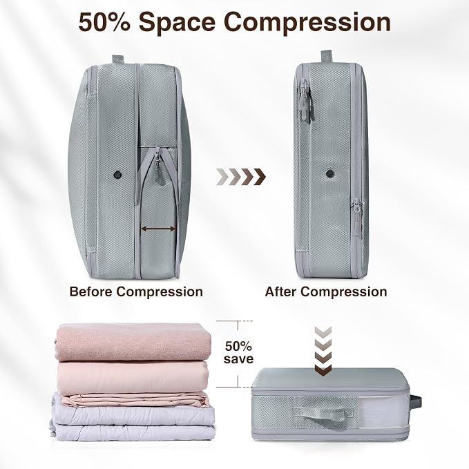 DIMJ Compression Storage Bags 8 Pack, 19L Clothes Storage Organizer for Blanket, Sweater, Closet, Sheet Storage Organizer Compression Packing Cubes for Sheet Bedding Toys Storage with Zipper(Gray) - Image 3