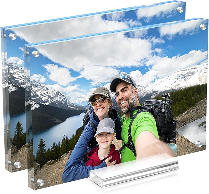 Acrylic Picture Frames 8x10 In 2 Pack,Clear Magnetic Photo Frame | With Base,Double Sided Frameless Floating,Can Horizontal & Vertical,for Family,Office,Wedding Certificate Documents Frame by JUOIFIP