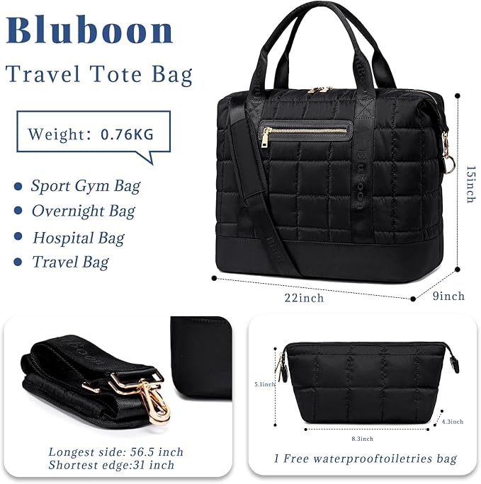 Bluboon Travel Tote Bags with Zipper Ladies Canvas Bag Weekender Overnight Bag for Women Carry on Duffel Bag Trolley Sleeve - Image 3