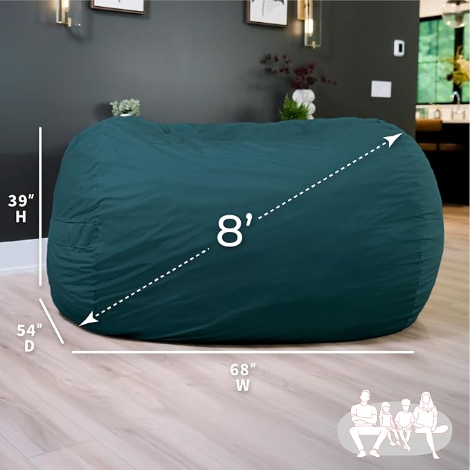 Big Joe Fuf 8Ft Giant Foam Bean Bag Chair, Oversized Couch with Removable Cover for Kids, Teens, Adults, Deep Sea Lenox, 8 Foot | Premium Shredded Foam Filled, Velveteen, Adult-Sized Comfortable Seating, Supports Up to 300 lbs - Image 3