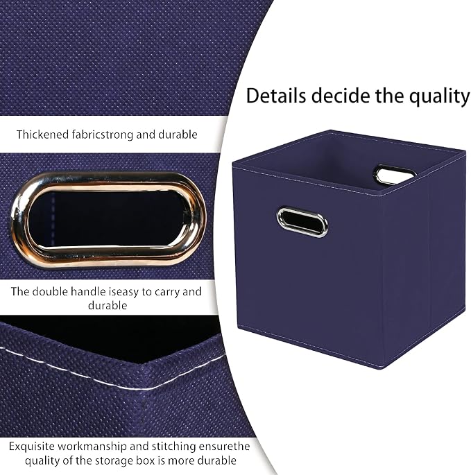 STOREONE Fabric Storage Bins Cubes Baskets Containers-(11X11X11) with Dual Handles for Shelf Closet, Nursery Home ， Bedroom Organizers, Foldable Set of 3 (Navy Blue) - Image 7