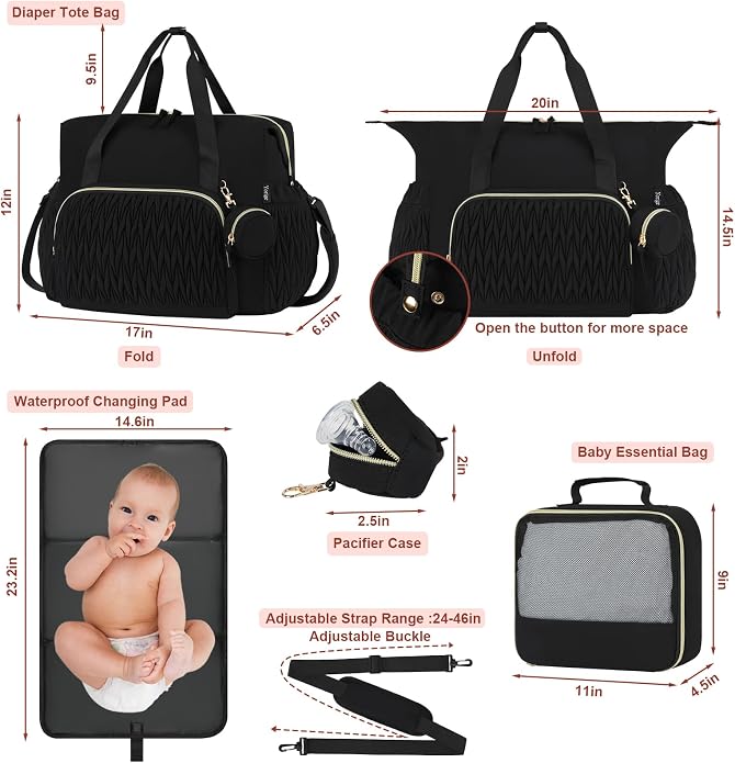 Diaper Tote Bag for Baby 6PCS, Large Mom Hospital Bags with Changing Pad | Mommy Bags for Labor and Delivery, Baby Shower Girl Boy Gift, Mama Bag with Pacifier Case Storage Bag and Shoulder Strap - Image 7