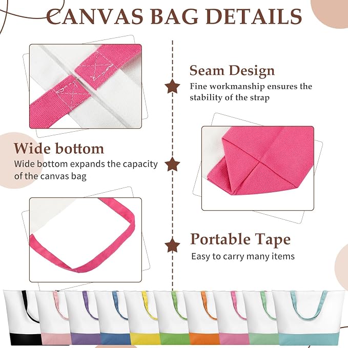 Sanwuta 20 Pcs Large Blank Canvas Tote Bags and Makeup Bags Blank Reusable Grocery Luggage Canvas Tote with Handles (Airy Pastel Pack) - Image 4
