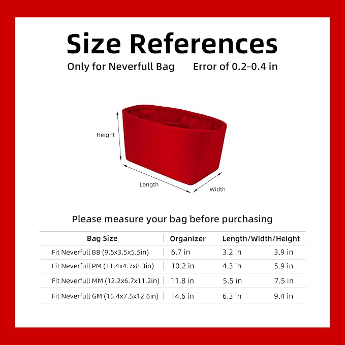 DGAZ Silk Purse Organizer Insert for Neverfullbag(Rouge moyen,BB) | Soft and Lightweight,Perfect Fit,Multi-pocket Storage,Bag Protector,Luxury Bag Care,Handmade,for Smooth Bag Organizer - Image 7