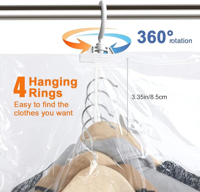 Flintronic Hanging Vacuum Storage Bags, 4pcs(2 Long 135x70CM & 2 Short 110x70CM) Vacuum Compression Zipper Storage Bags, Space Saver for Clothes, Suits, Dresses, Coats or Jackets - Image 6
