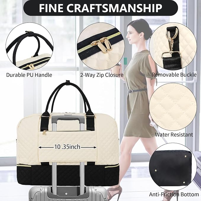 3PCS Weekender Bags for Women Large Overnight Bag, Black Beige Brown | Weekender Travel Duffel Bags Carry on Shoulder with Shoe Compartment Toiletry Bag Satchel Bag for Travelling Business Gym - Image 3