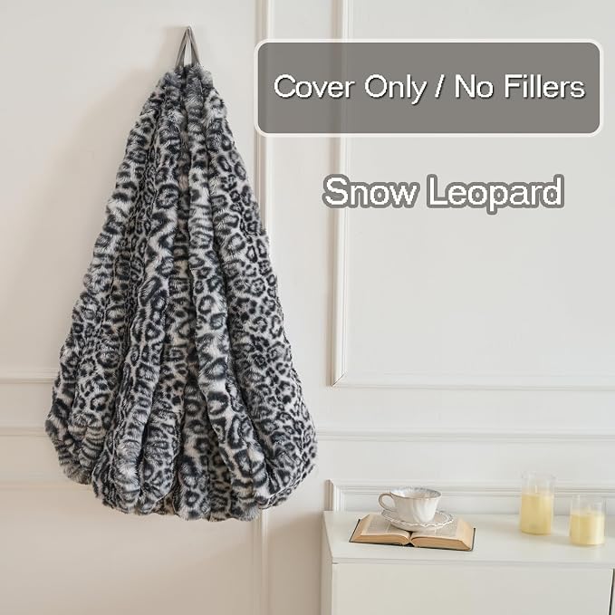 Fluffy Faux Rabbit Fur Bean Bag Chair Cover(No Filler),Cozy Shaggy Bubble Stuffed Animal Storage Large Bean Bag Cover for Bedroom Living Room,Fuzzy Bean Bag Cover Girls Teens Adult,Snow Leopard - Image 5