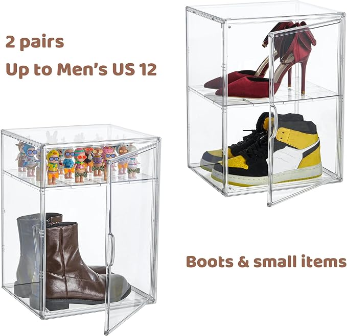 Attelite XXX-Large Acrylic Display Case Boot Shoe Storage Boxes 2 Pack | Boot Display Case With A Movable Divider, Clear Shoe Organizer for Sneakers 2 Tiers,Tool-free Assembly,Magnetic Door - Image 3