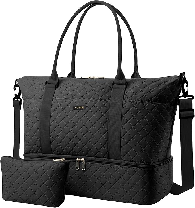 HOTOR Travel Duffel Bag - Weekender Bags for Women, Carry On Gym Tote Bags | with Toiletry Bag & Shoe Compartment, Overnight Bag for Travel Essentials and Travel Accessories, Black, 15.8"×18.1"×8.7" by HOTOR