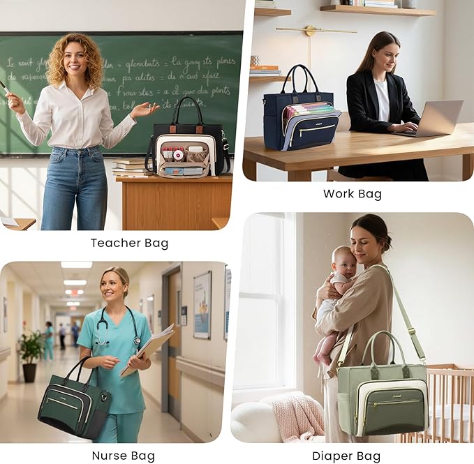 LOVEVOOK Work Tote Bags for Women,Laptop Teacher Bag With File Organizer | Large Cup Holder,Teacher Tote Bag,Nurse Bags,Multi-Pockets Professional Briefcase Business Purses Handbag - Image 2