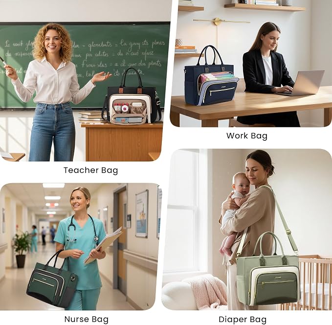 LOVEVOOK Work Tote Bags for Women,Laptop Teacher Bag With File Organizer | Large Cup Holder,Teacher Tote Bag,Nurse Bags,Multi-Pockets Professional Briefcase Business Purses Handbag - Image 2