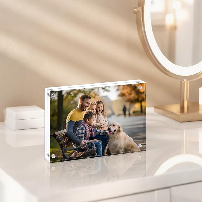 AMEITECH 4x6 Acrylic Picture Frame 5 Pack, Frameless Clear Photo Frames | Double Sided Floating Magnetic Frames, 20mm Thick, Free Standing Desktop Display for Postcards, Pictures and Artworks - Image 6