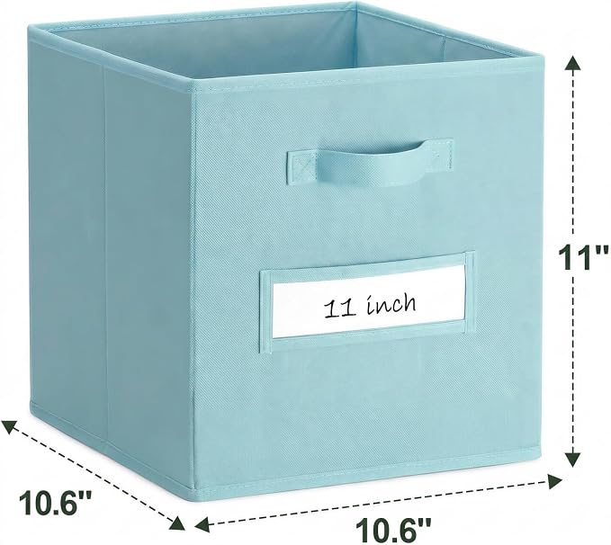 Storage Bins,11 Inch Cube Storage Bin with Labels,6pcs,Sky Blue | Fabric Storage Cubes for Shelves,11 Inch storage cube bins with 6 Labels Window Cards & a Pen. - Image 3
