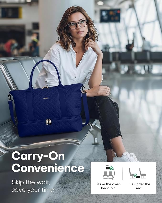 HOTOR Travel Duffel Bag - Weekender Bags for Women, Carry On Gym Tote Bags | with Toiletry Bag & Shoe Compartment, Overnight Bag for Travel Essentials, Travel Accessories, Dark Blue, 15.8"×18.1"×8.7" - Image 9