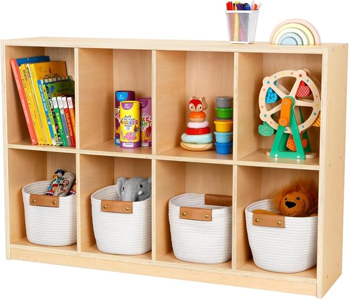 OOOK 8-Compartment Wooden Storage Cabinet, Kids Toy Storage Organizer Large | FSC Safety, Montessori Bookshelf for Classroom, Playroom, Kindergarten, Living Room, Office, 46"W×11.7"D×31.5"H - Image 5